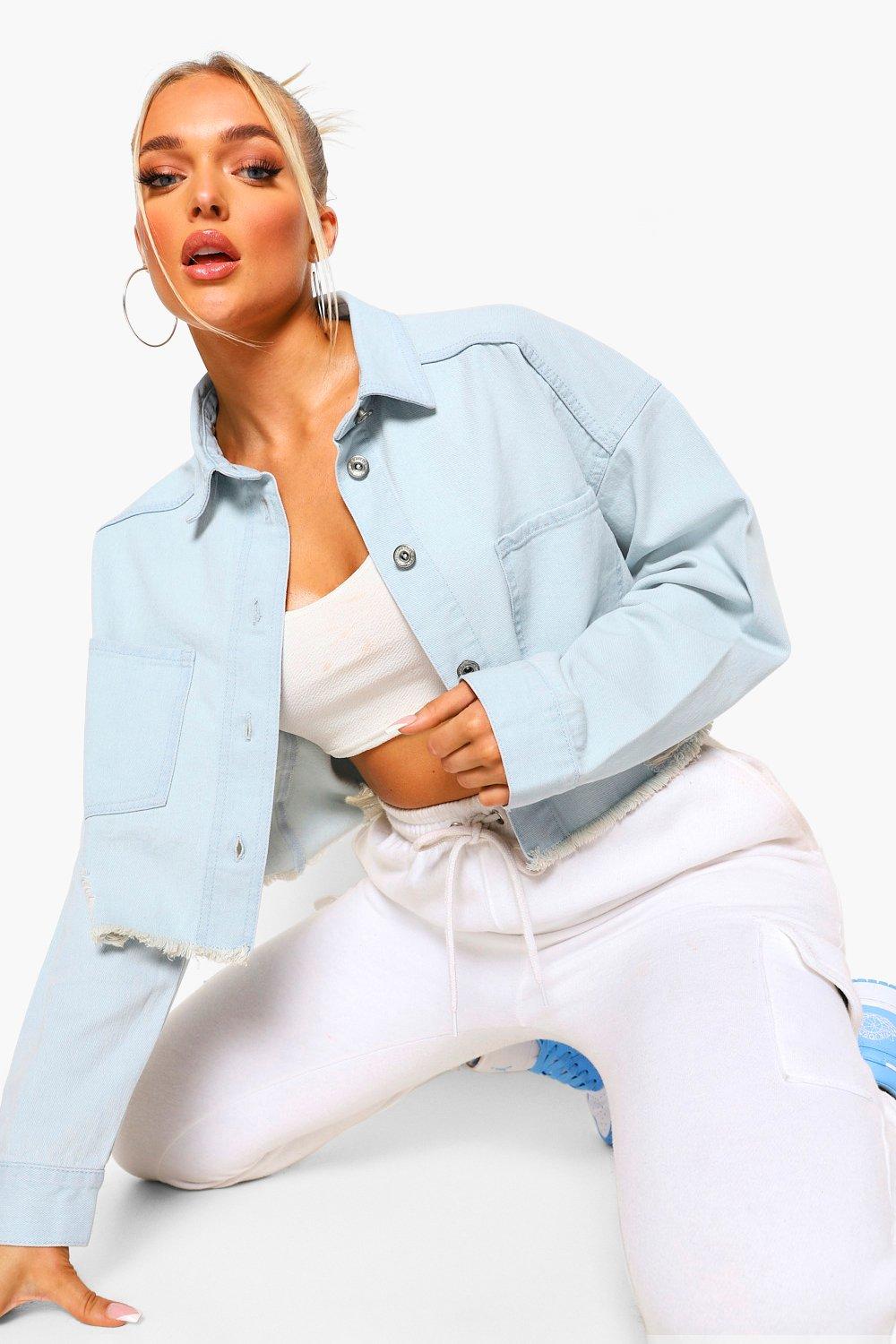 Distressed Crop Denim Jacket boohoo UK